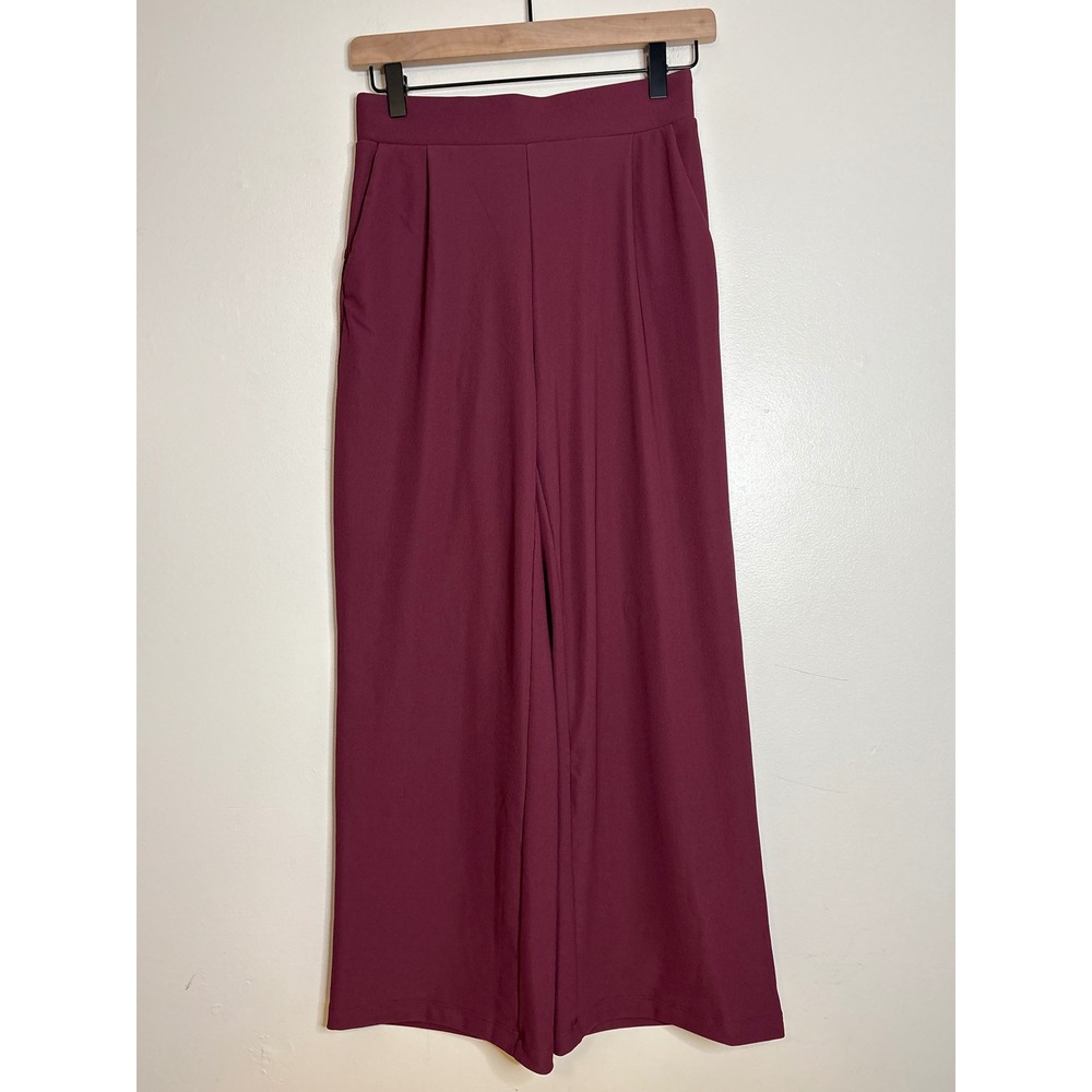 Halara Flex MicroWaffle Burgundy Wide Leg Pleated‎ Pants XS NWT